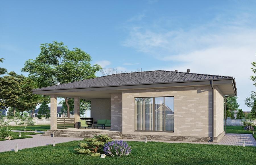 Баня с террасой и облицовкой кирпичом